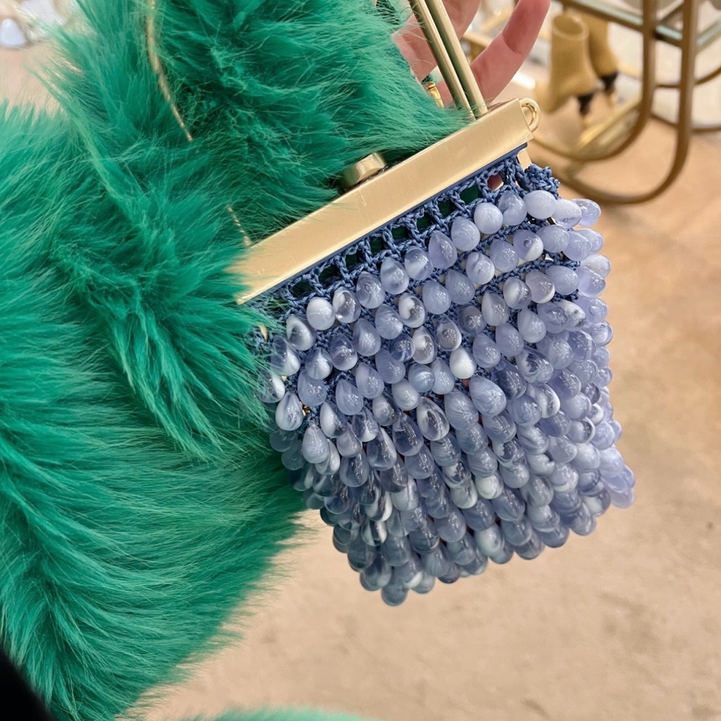 Cult Gaia Periwinkle Beaded Clutch With Gold Frame